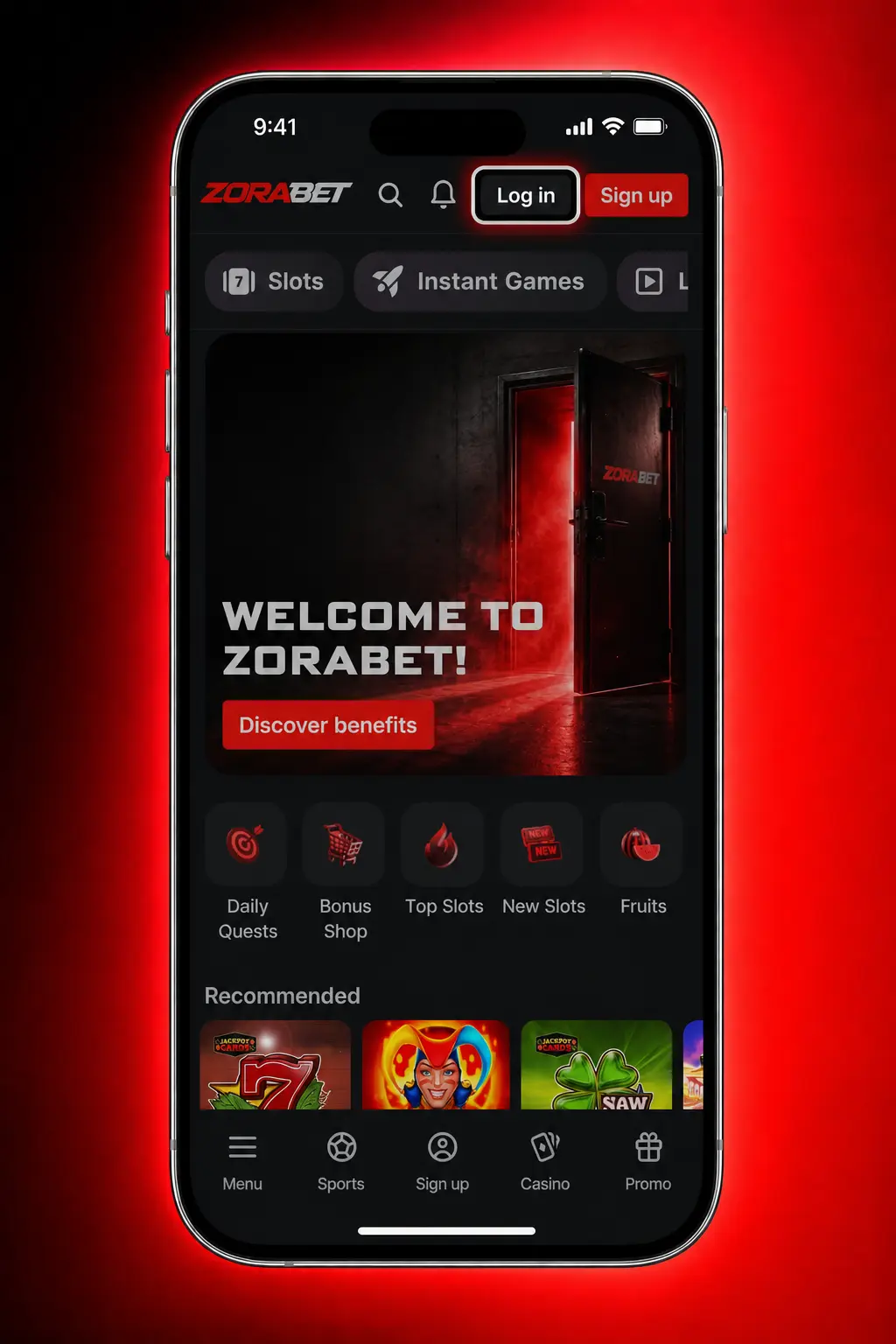 ZoraBet mobilna aplikacija na Android uređaju sa ekranom za prijavu na nalog